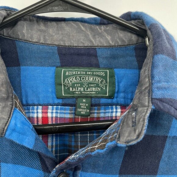 Polo Country Ralph Lauren Plaid Flannel Shirt Blue Black Men's Medium - Picture 2 of 7